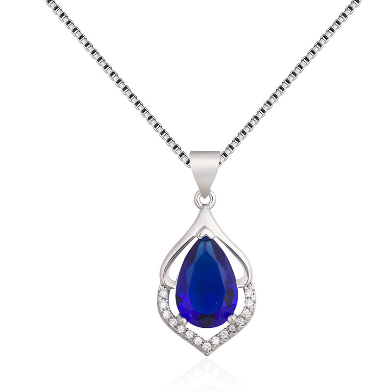 European And American Style New Colored Gems Water Drop Pendant Clavicle Chain Brand: aeac