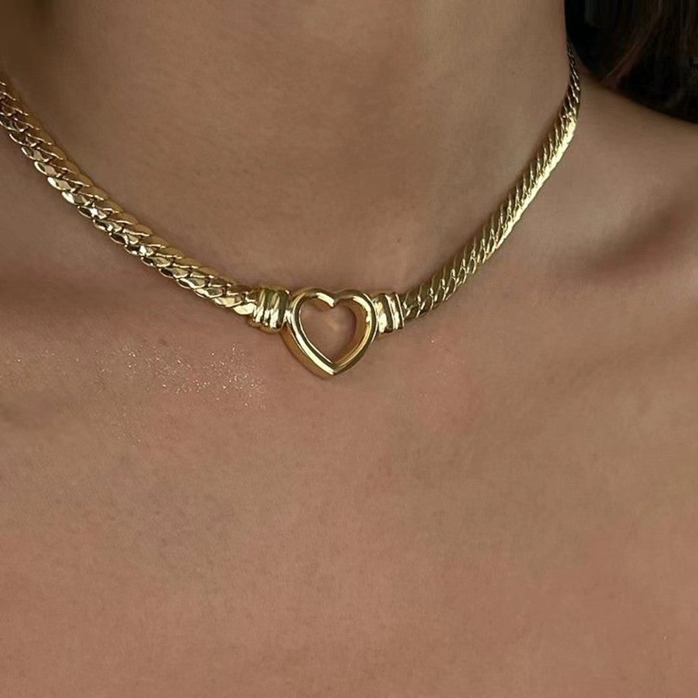 Stainless Steel Cuban Chain Heart Necklace 14K Brand: aeac