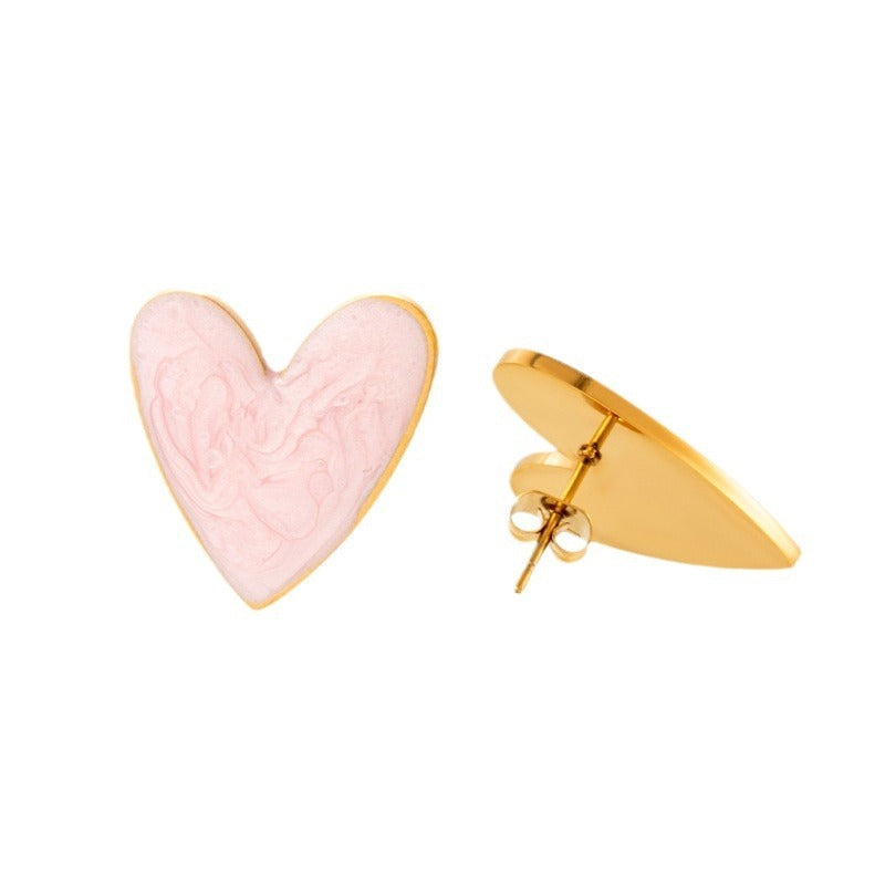 Titanium Steel Oil Painting Heart-shaped Round Stainless Steel Earrings Brand: aeac