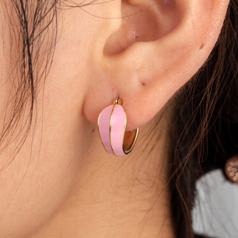 Titanium Steel Oil Painting Heart-shaped Round Stainless Steel Earrings Brand: aeac