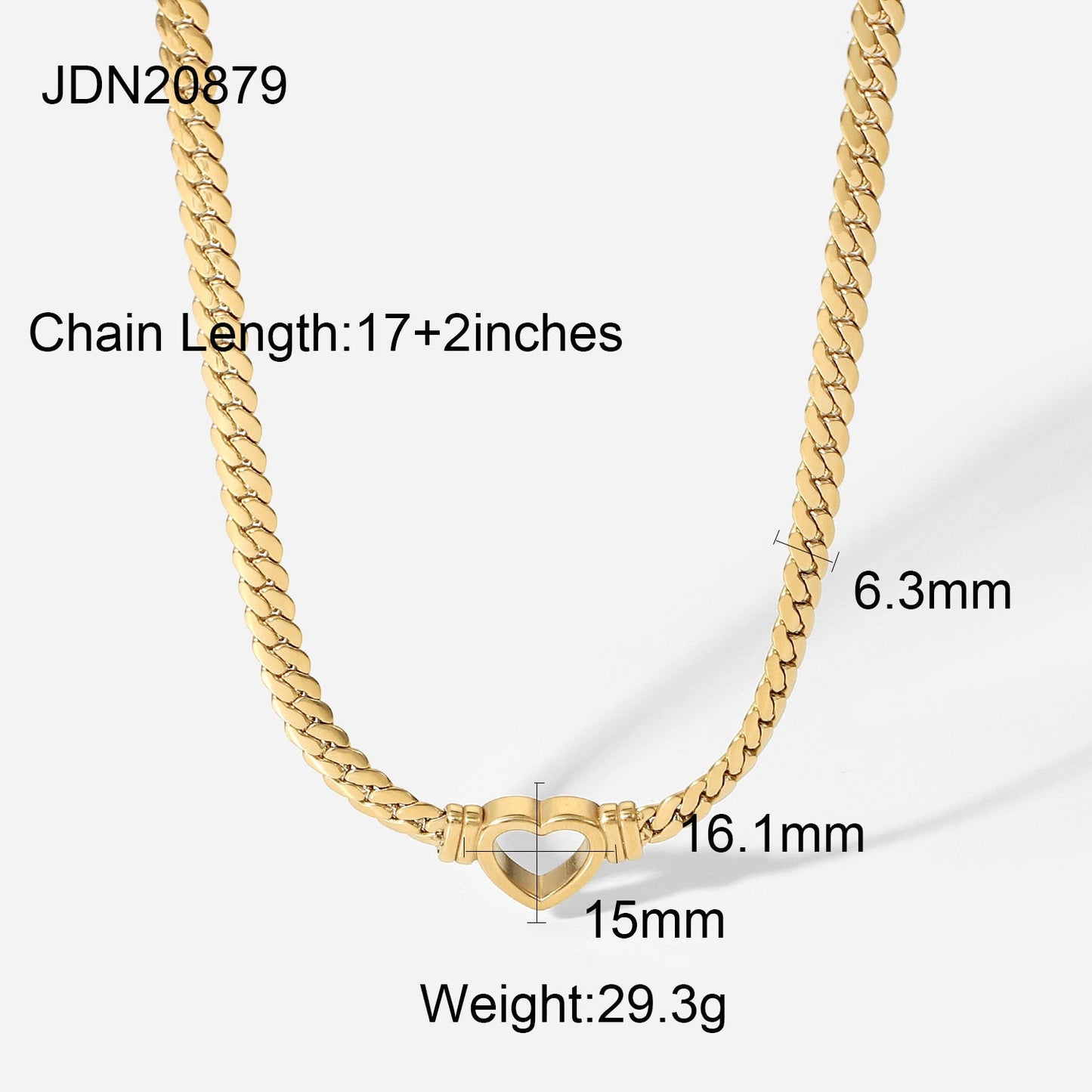 Stainless Steel Cuban Chain Heart Necklace 14K Brand: aeac
