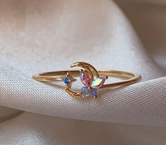 Retro Pink Heart Butterfly Flower Ring – Cute Multi-Element Open Design Brand: aeac