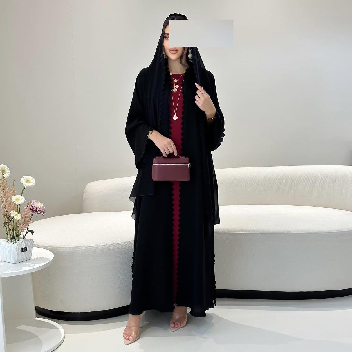 Fashion Dubai Turkey Elegant Cardigan With Scarf Two-piece Set Brand: aeac