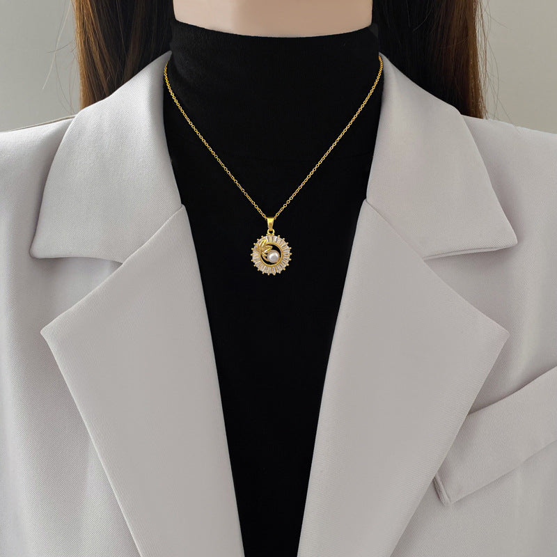 Fashion Jewelry Square Full Diamond Personalized Round Ring Leaves Necklace And Earrings Suite Brand: aeac