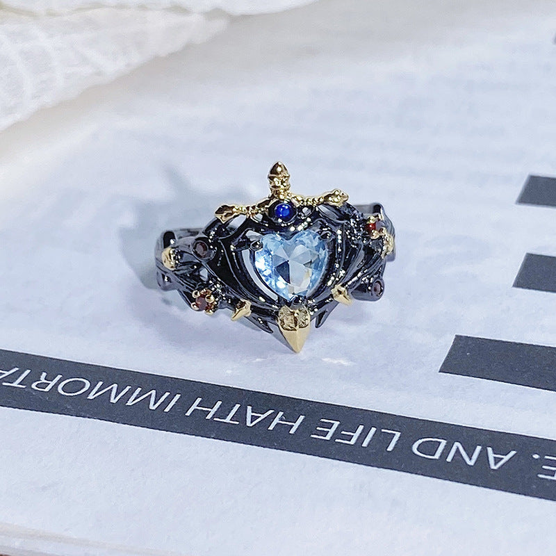 Dark-themed Heart-shaped Adjustable Ring