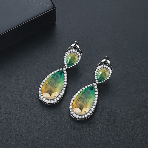 Bright Color Gem Earrings Copper Inlaid Synthetic Gemstone Earrings Brand: aeac