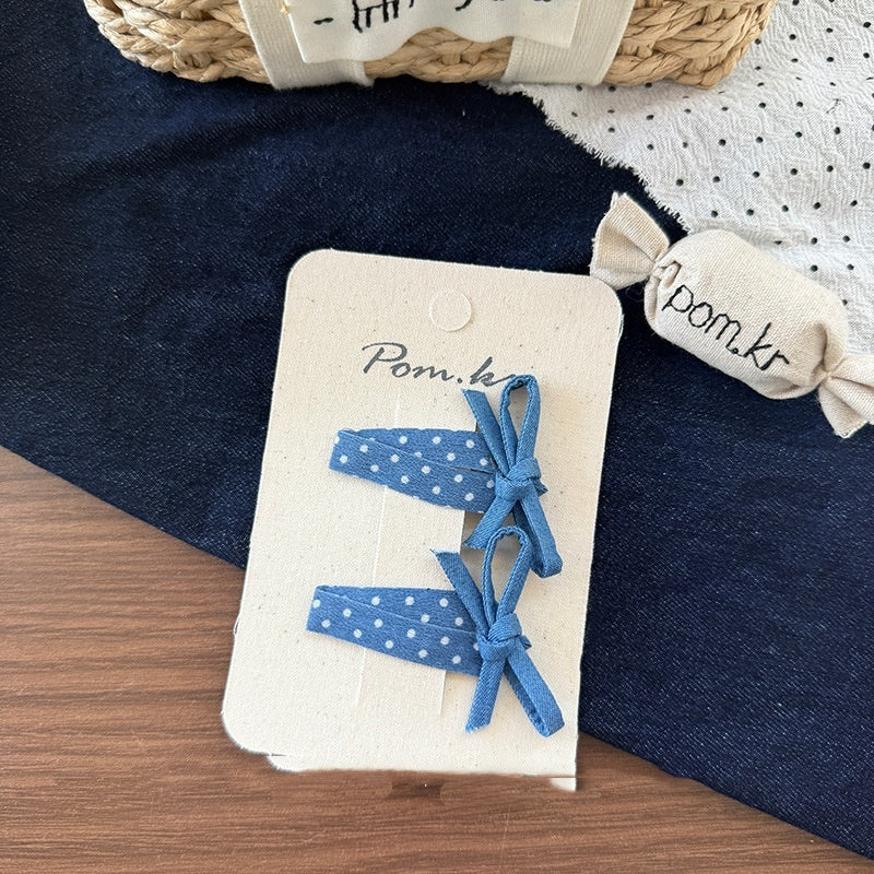 New Children's Denim Handmade Flower Polka Dot Bow Barrettes Brand: aeac