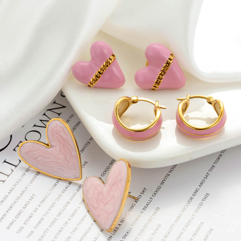 Titanium Steel Oil Painting Heart-shaped Round Stainless Steel Earrings Brand: aeac