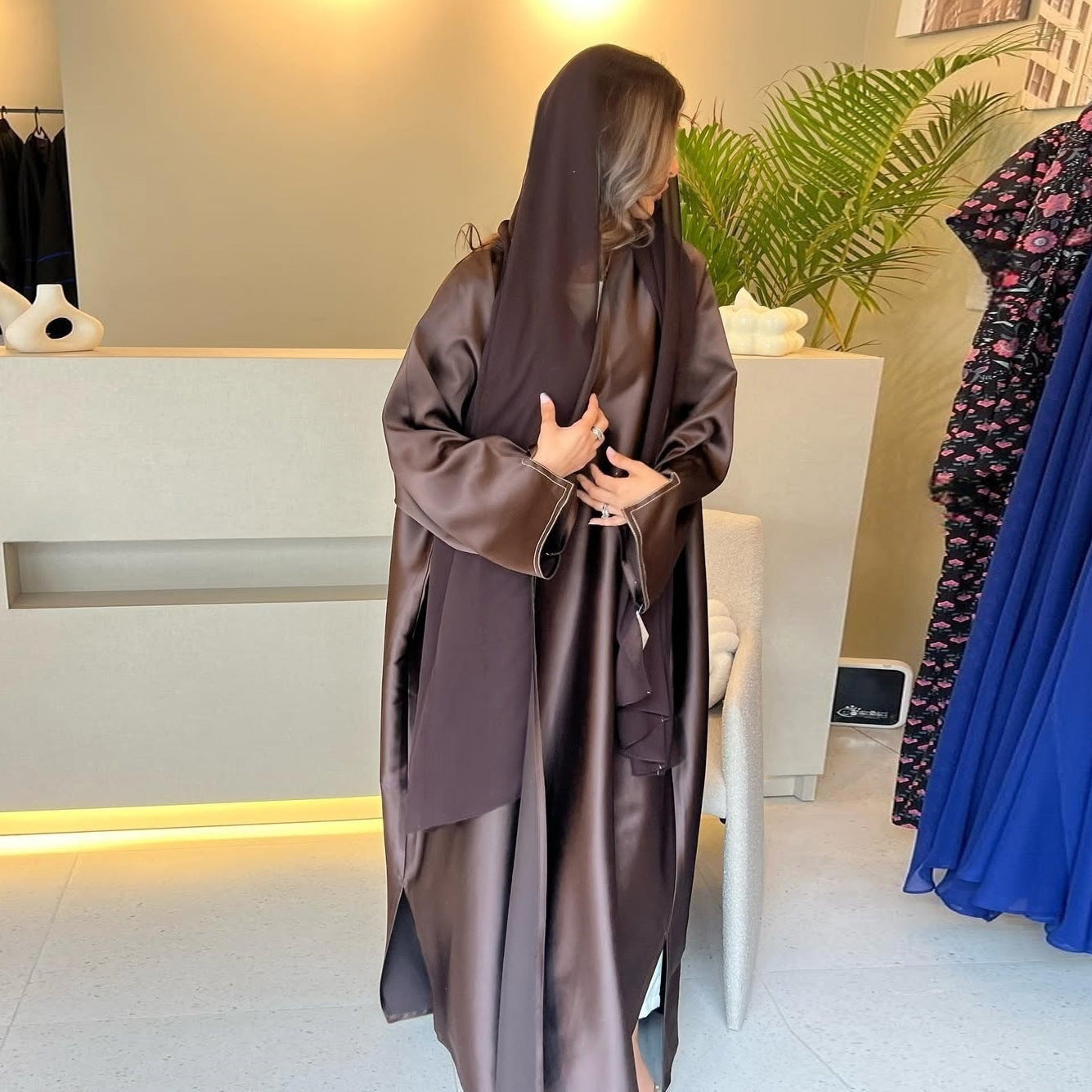 Muslim Robe Middle East – Loose Satin Cardigan Outerwear Brand: aeac
