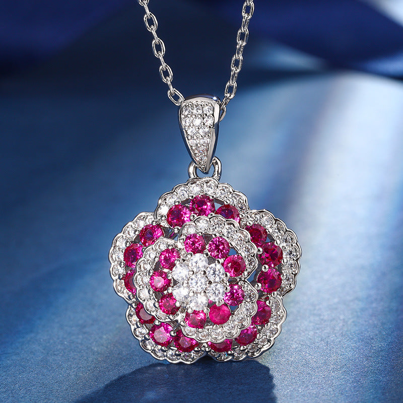 Red Corundum Rose Jewelry Set – Copper Sole Gold-Plated, Elegant Entry-Level Luxury Brand: aeac