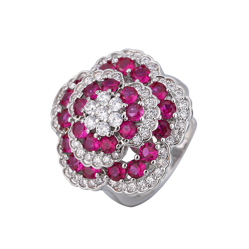 Copper Sole Gold-plated Simulation Red Corundum Rose Temperament Entry Lux Suit Brand: aeac