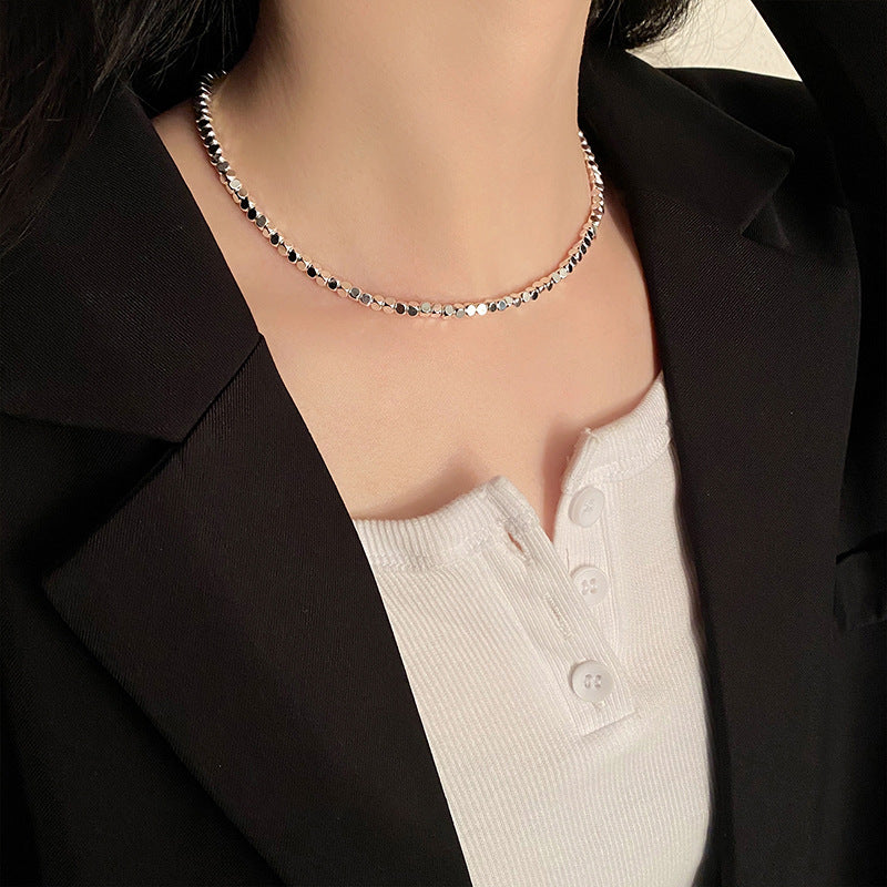High-grade Ins Broken Silver Couple Cold Wind Titanium Steel No Fading Necklace Brand: aeac