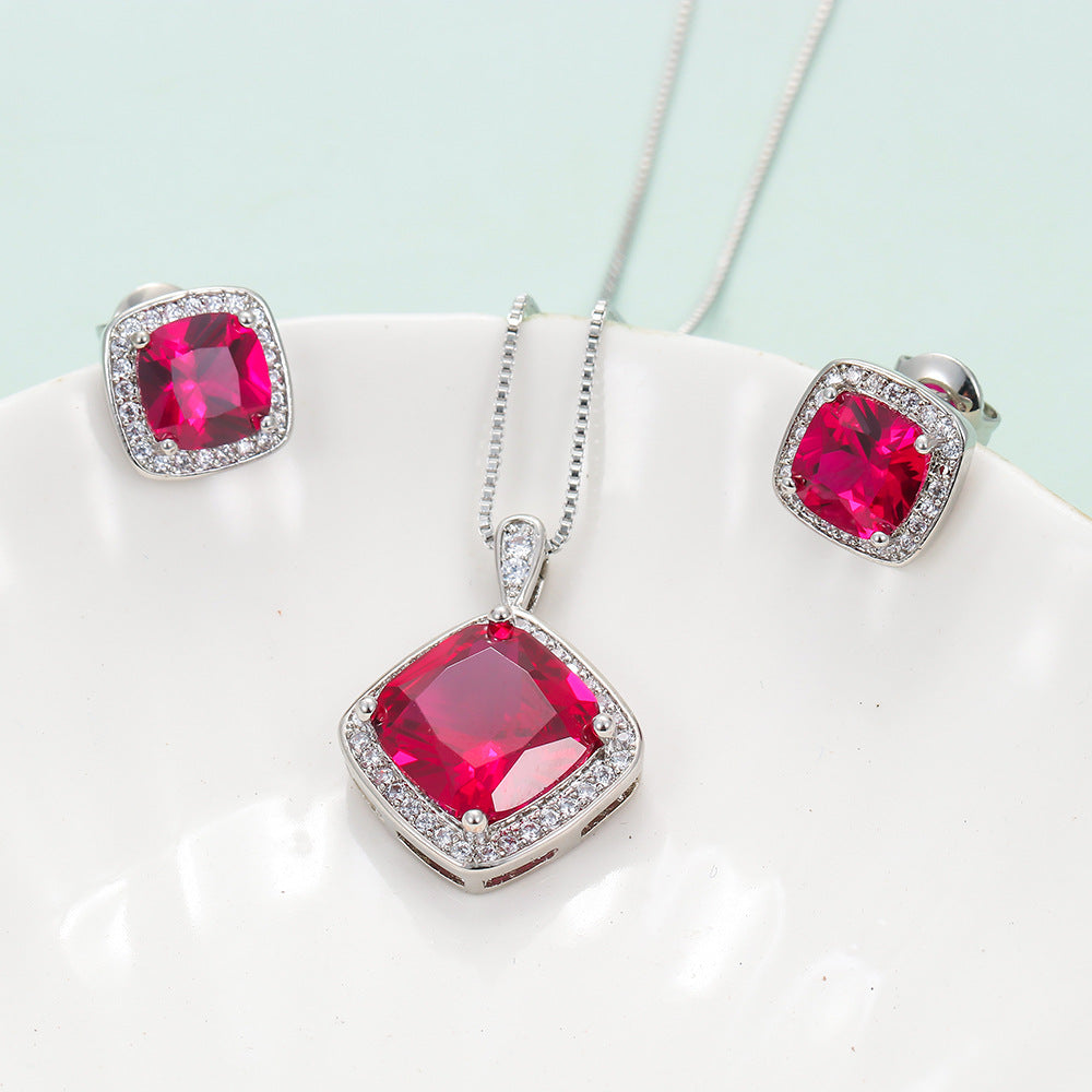 Ruby Jewelry Suit Necklace Ear Stud Brand: aeac