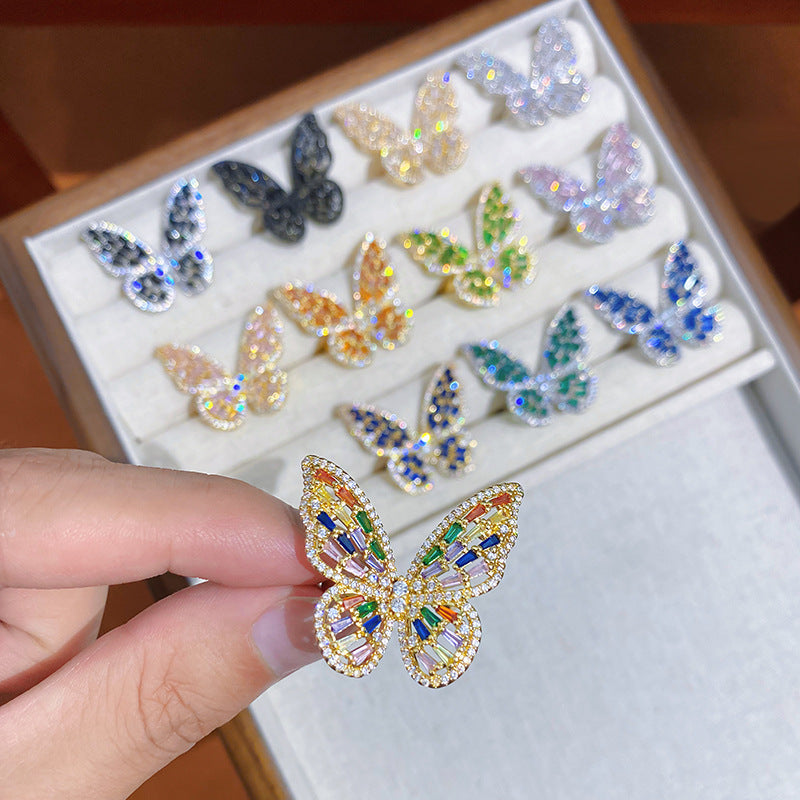 Women's Zircon Personality Colorized Butterfly Ring Brand: aeac