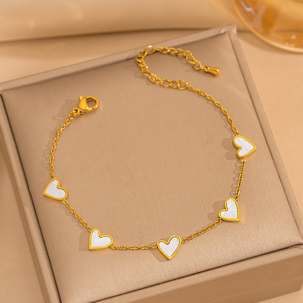 Multi-Color Three-dimensional Heart Shell Clavicle Chain Personality Heart-shaped Titanium Steel Bracelet Brand: aeac