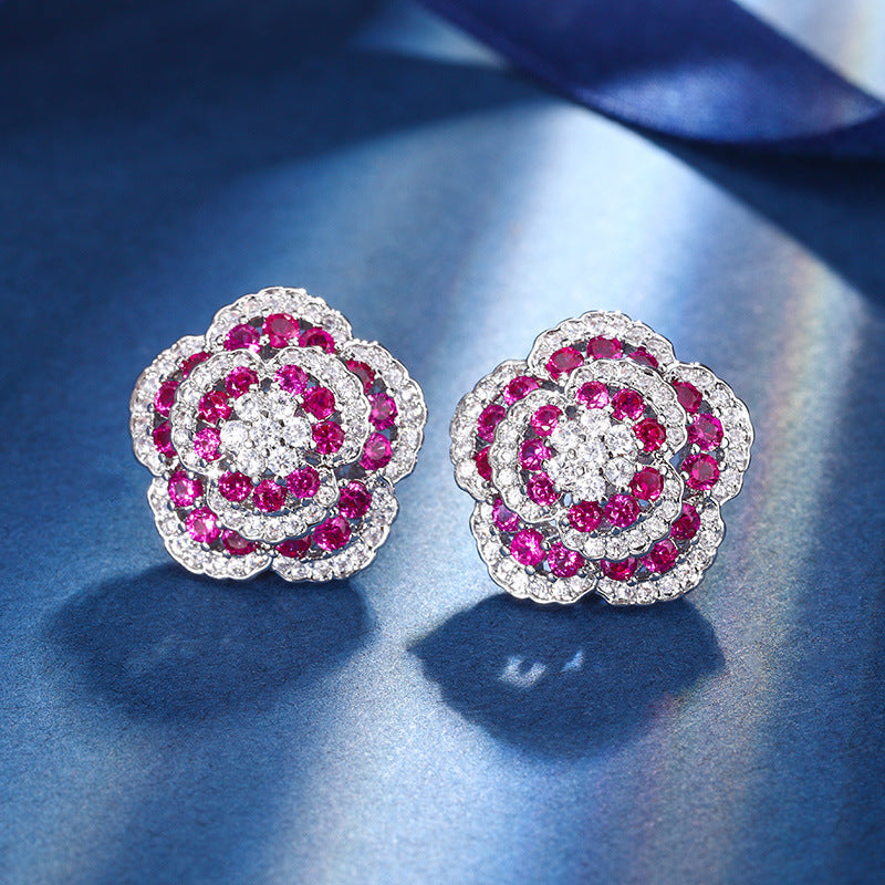 Red Corundum Rose Jewelry Set – Copper Sole Gold-Plated, Elegant Entry-Level Luxury Brand: aeac