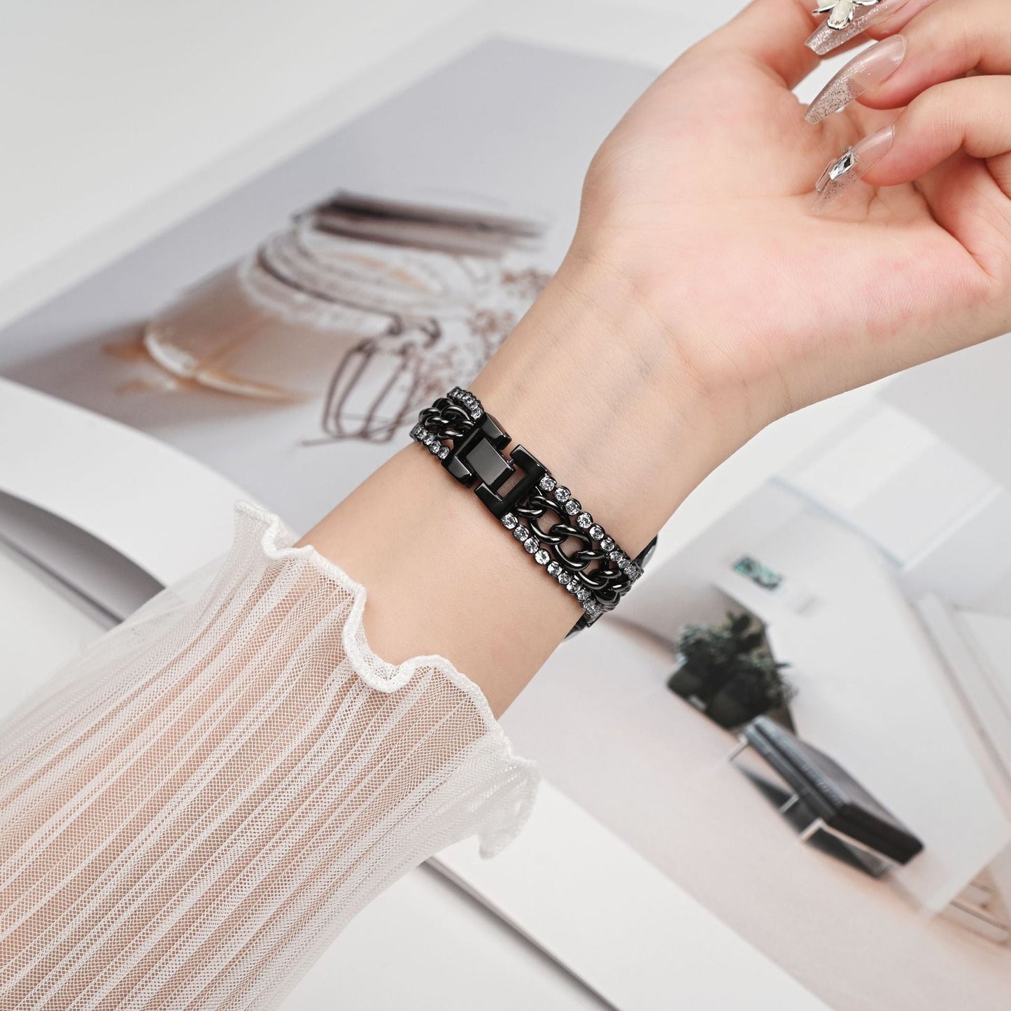 Chain Bilateral Diamond Bracelet Strap Brand: aeac