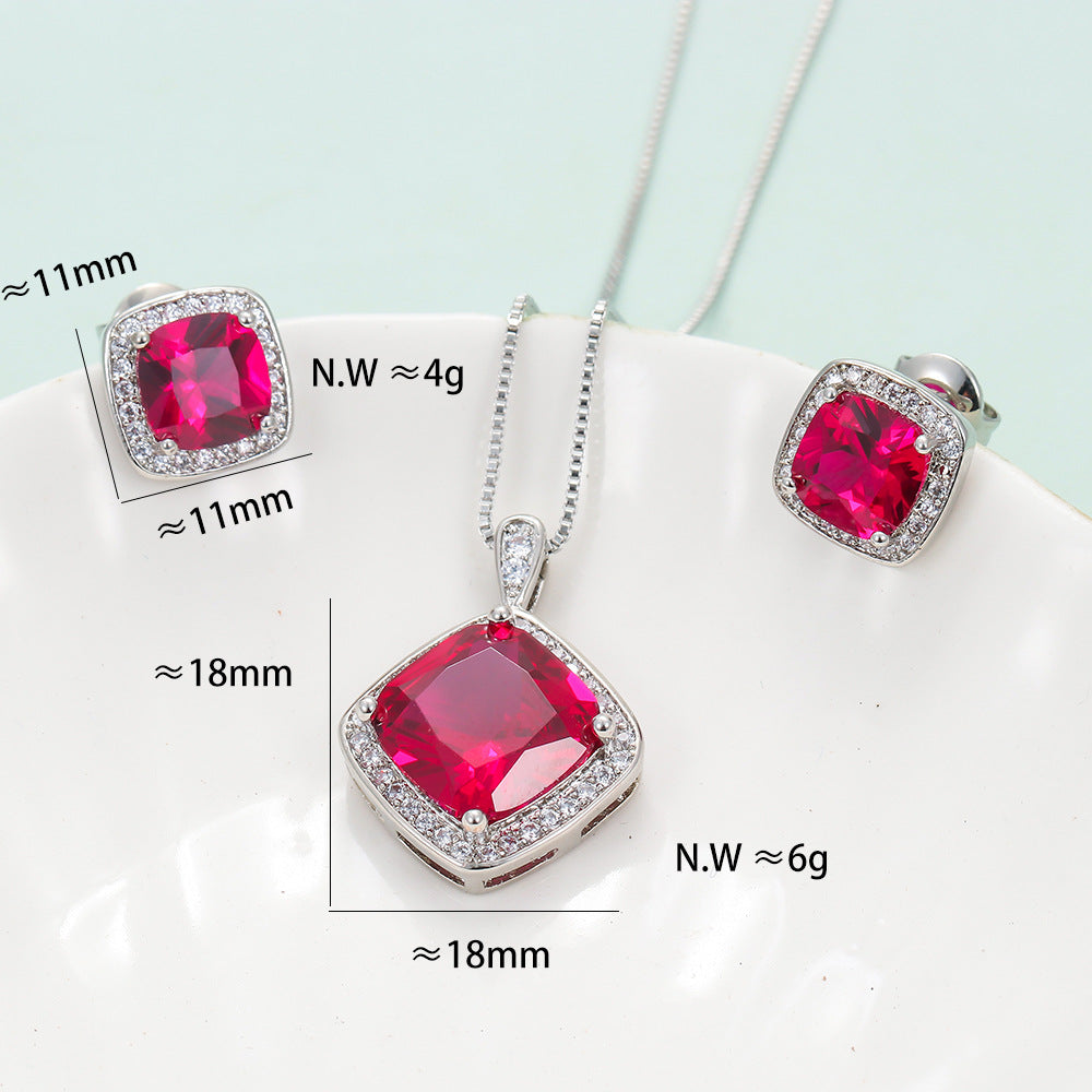 Ruby Jewelry Suit Necklace Ear Stud Brand: aeac