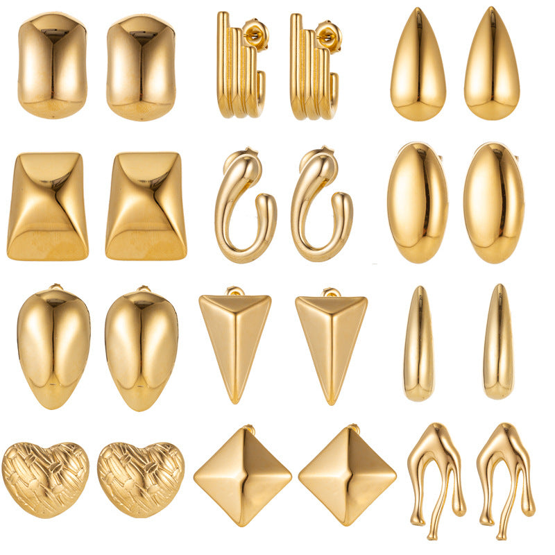 Minimalist Titanium Steel Ear Studs Triangle Oval Geometric Stainless Steel Oil Pressure Ins Style Brand: aeac