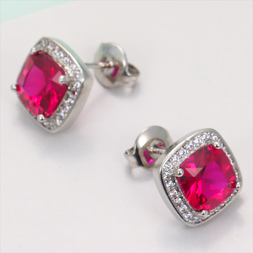 Ruby Jewelry Suit Necklace Ear Stud Brand: aeac