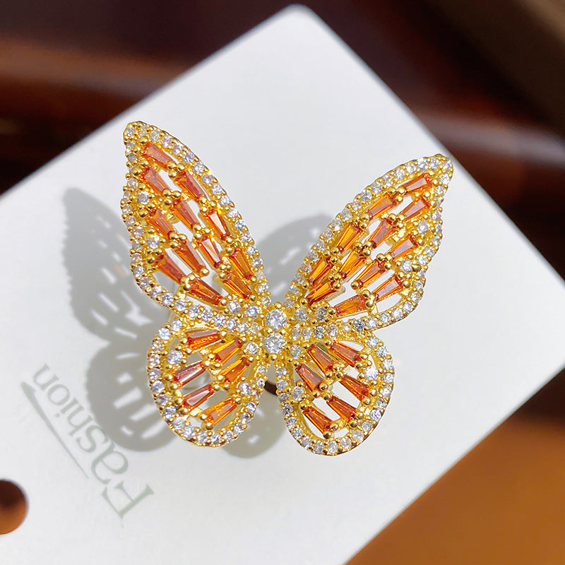 Women's Zircon Personality Colorized Butterfly Ring Brand: aeac