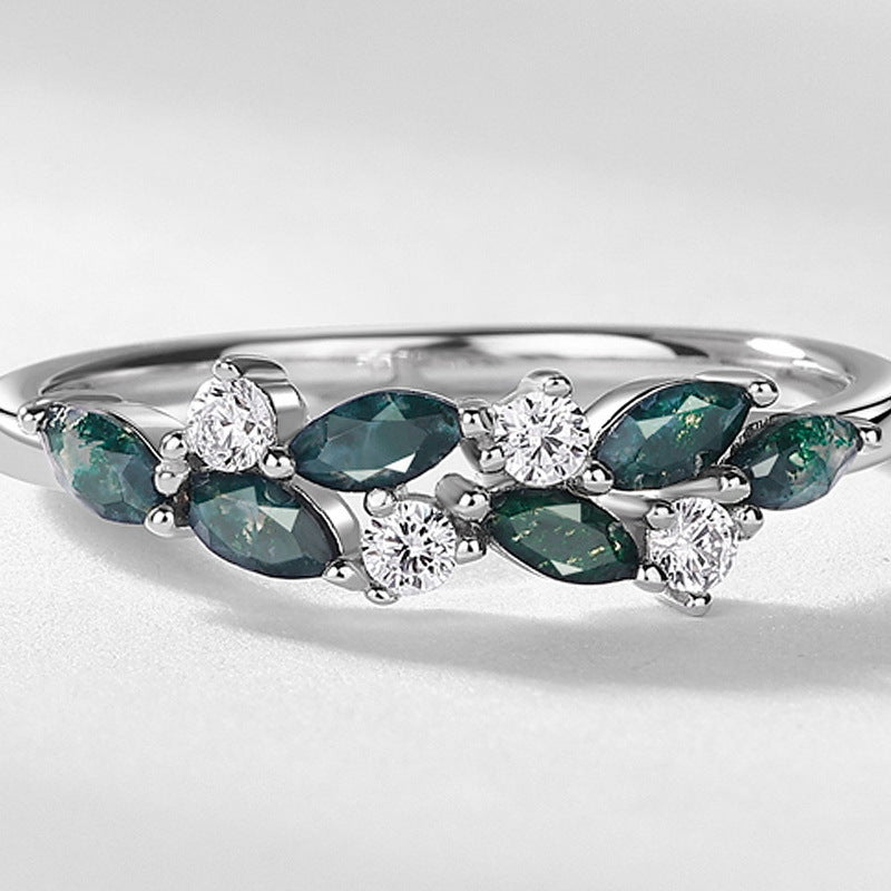 Green Moss Agate Leaf Ring – S925 Silver Natural Stone Brand: aeac
