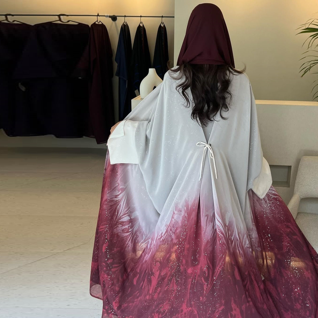 Women's Gradient Abaya Cardigan – Shiny Lightweight Open Robe Brand: aeac