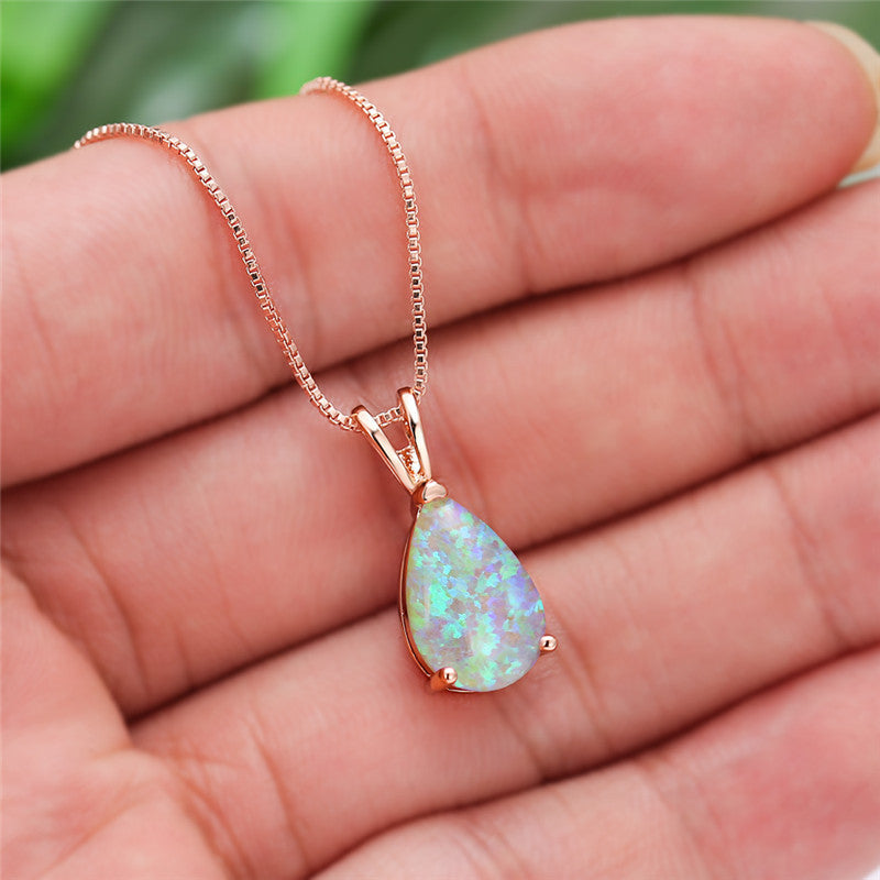 Colorful Water Drop Opal Pendant Necklace Elegant High-grade All-matching Brand: aeac
