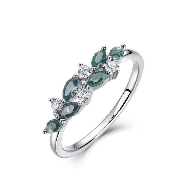 Green Moss Agate Leaf Ring – S925 Silver Natural Stone Brand: aeac