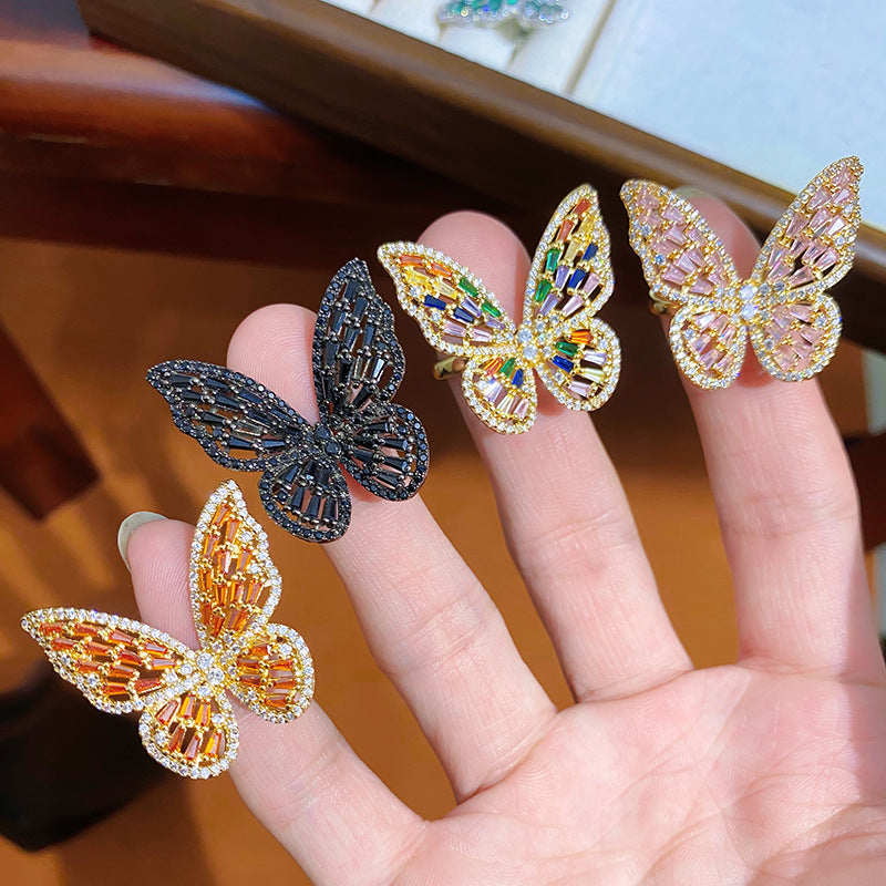 Women's Zircon Personality Colorized Butterfly Ring Brand: aeac