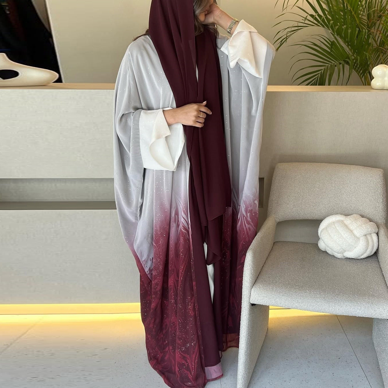 Women's Gradient Abaya Cardigan – Shiny Lightweight Open Robe Brand: aeac