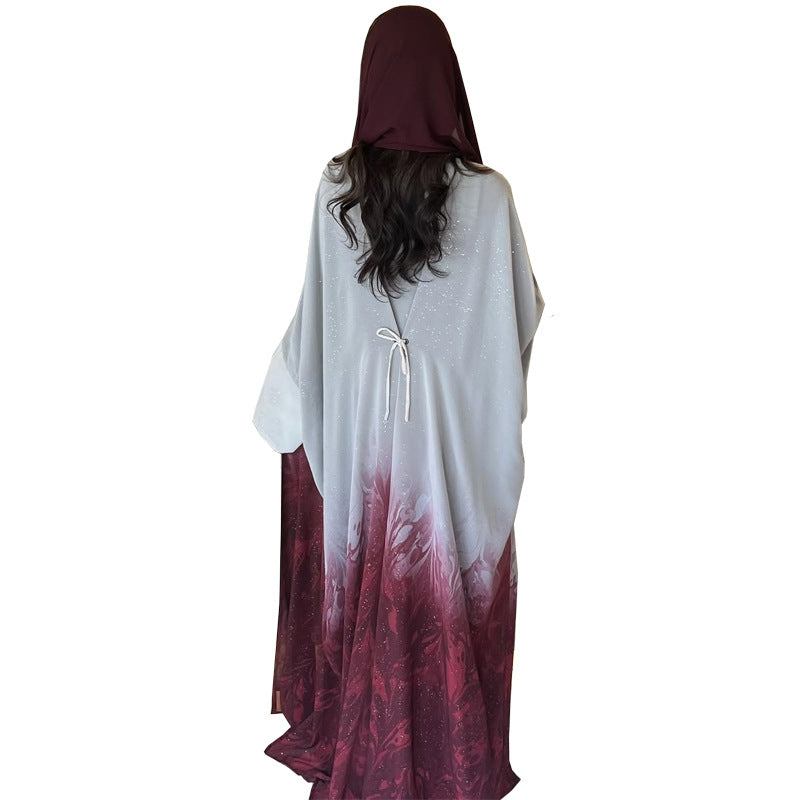 Women's Gradient Abaya Cardigan – Shiny Lightweight Open Robe Brand: aeac