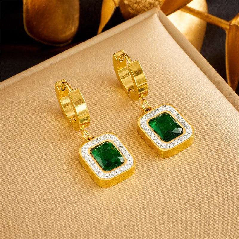 Emerald Cubic Sugar Zirconium Hanging Pendant Necklace And Earrings Suite Brand: aeac