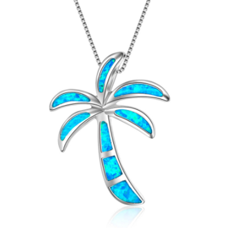 Simple Style Blue Opal Coconut Tree Necklace Brand: aeac