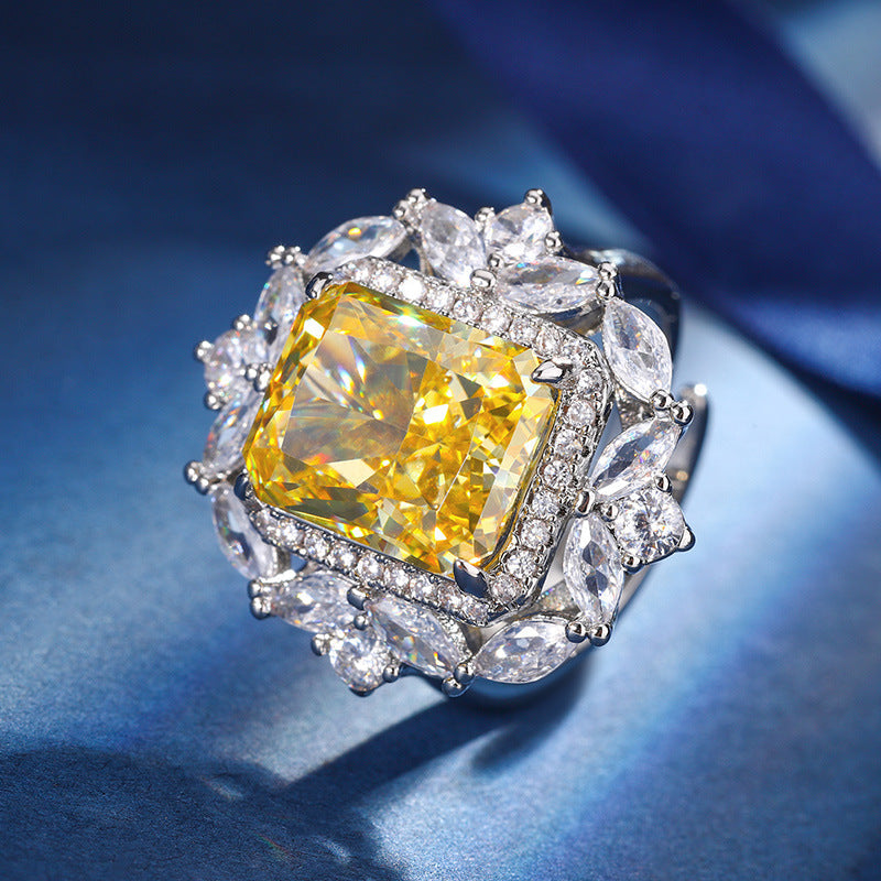 Autumn And Winter New Jewelry Diamond Ice Flower Cut Yellow Diamond Copper Inlaid Fashion Brand: aeac