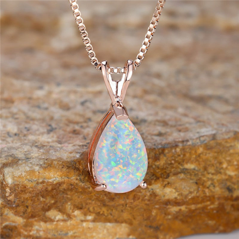Colorful Water Drop Opal Pendant Necklace Elegant High-grade All-matching Brand: aeac