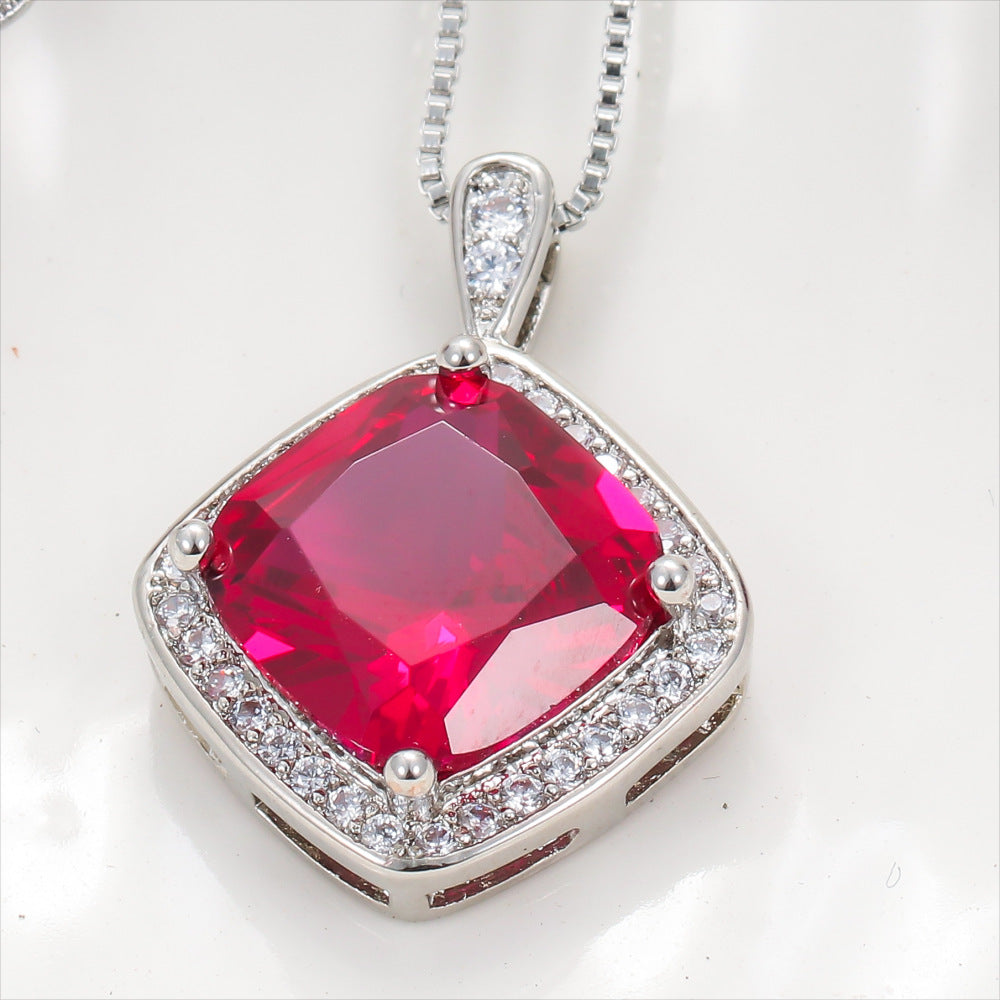 Ruby Jewelry Suit Necklace Ear Stud Brand: aeac