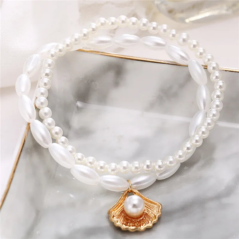 Modyle New Fashion Bohemian Simulated Pearl Chain Wedding Anklet Bracelet for Women Gold Color Shell Pendant Anklet Jewelry Gift My Store