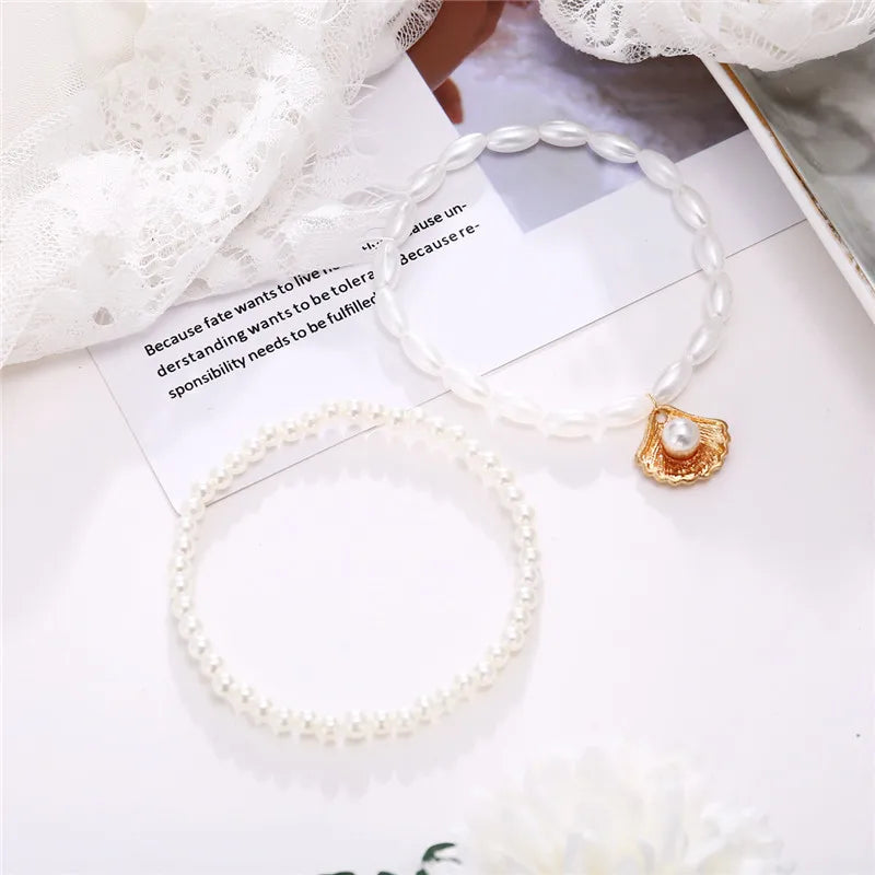 Modyle New Fashion Bohemian Simulated Pearl Chain Wedding Anklet Bracelet for Women Gold Color Shell Pendant Anklet Jewelry Gift My Store