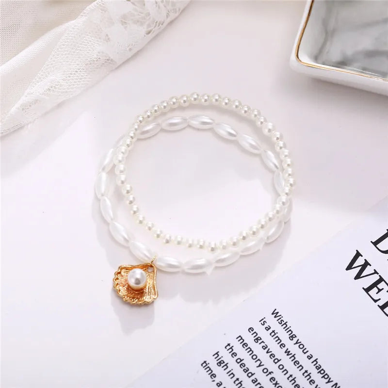 Modyle New Fashion Bohemian Simulated Pearl Chain Wedding Anklet Bracelet for Women Gold Color Shell Pendant Anklet Jewelry Gift My Store