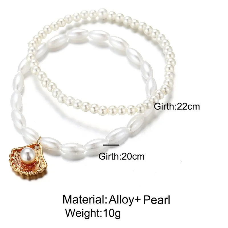 Modyle New Fashion Bohemian Simulated Pearl Chain Wedding Anklet Bracelet for Women Gold Color Shell Pendant Anklet Jewelry Gift My Store