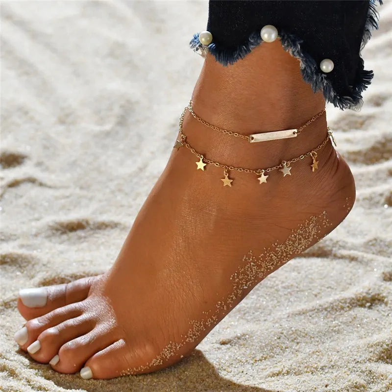 Modyle New Fashion Bohemian Simulated Pearl Chain Wedding Anklet Bracelet for Women Gold Color Shell Pendant Anklet Jewelry Gift My Store