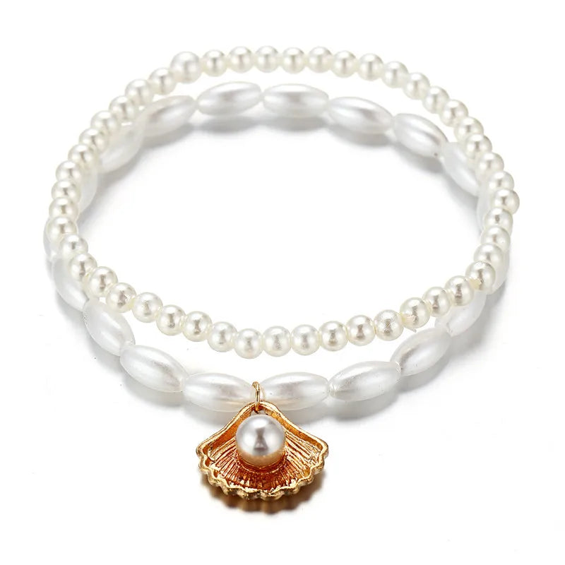 Modyle New Fashion Bohemian Simulated Pearl Chain Wedding Anklet Bracelet for Women Gold Color Shell Pendant Anklet Jewelry Gift My Store