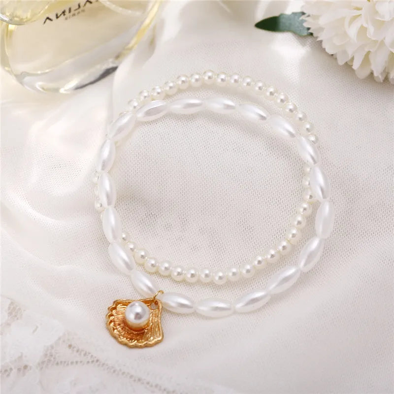 Modyle New Fashion Bohemian Simulated Pearl Chain Wedding Anklet Bracelet for Women Gold Color Shell Pendant Anklet Jewelry Gift My Store