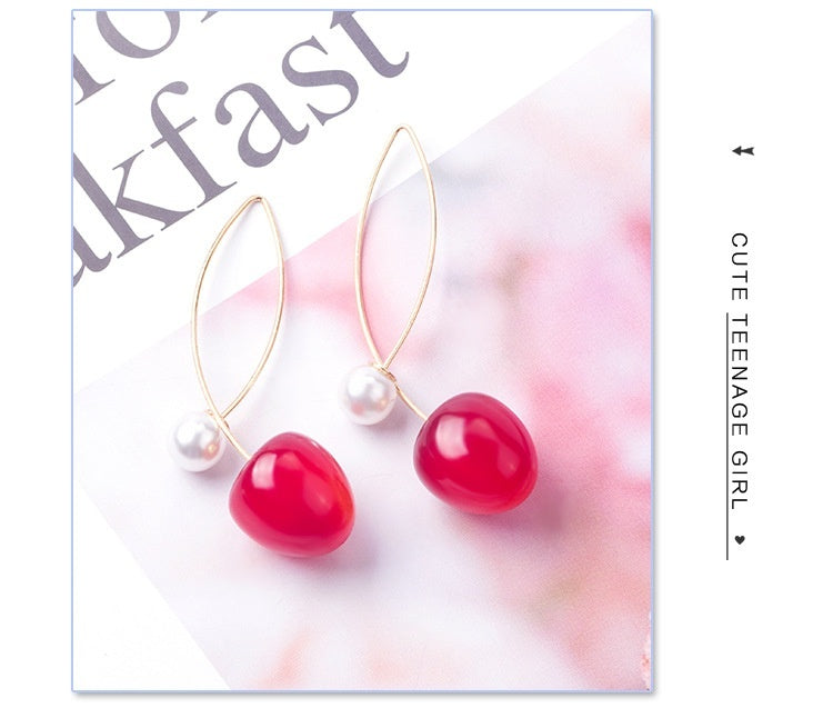 Artificial Red Gradient Cherry Cherry Pearl Earrings Brand: aeac