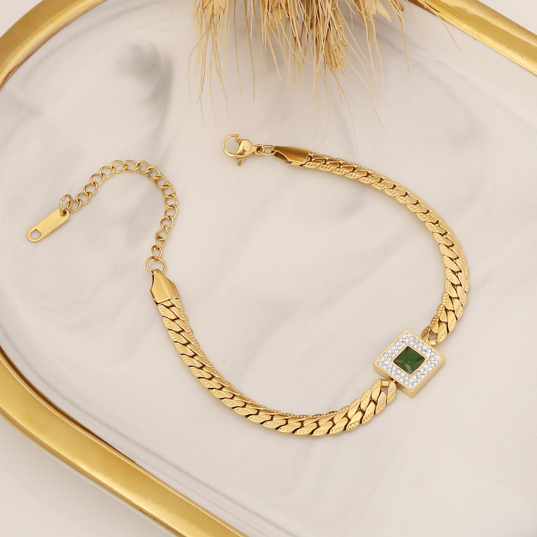 Diamond Emerald Zircon Necklace Stainless Steel Jewelry Set Brand: aeac