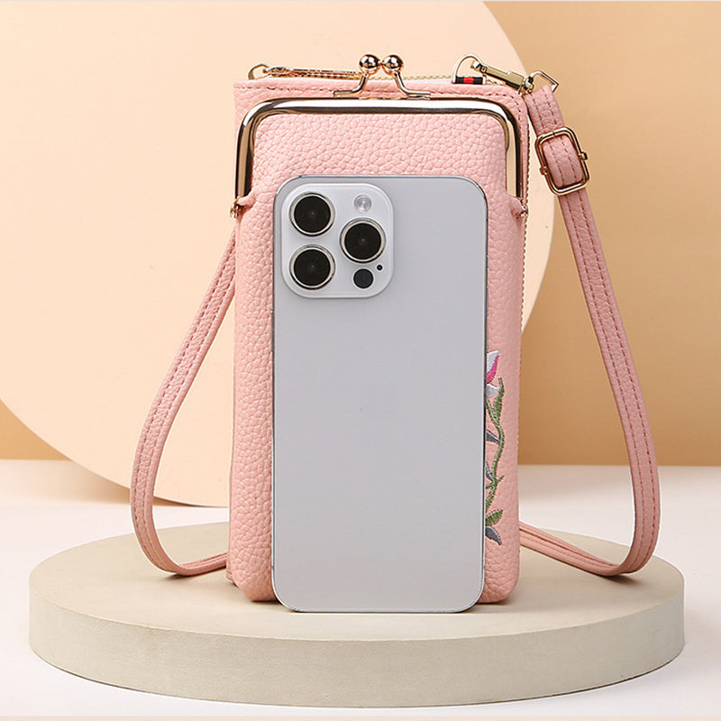 Flower Embroidery Phone Bag With Lock Buckle Outdoor Long Wallet Fashion Shoulder And Crossbody Bags Brand: aeac