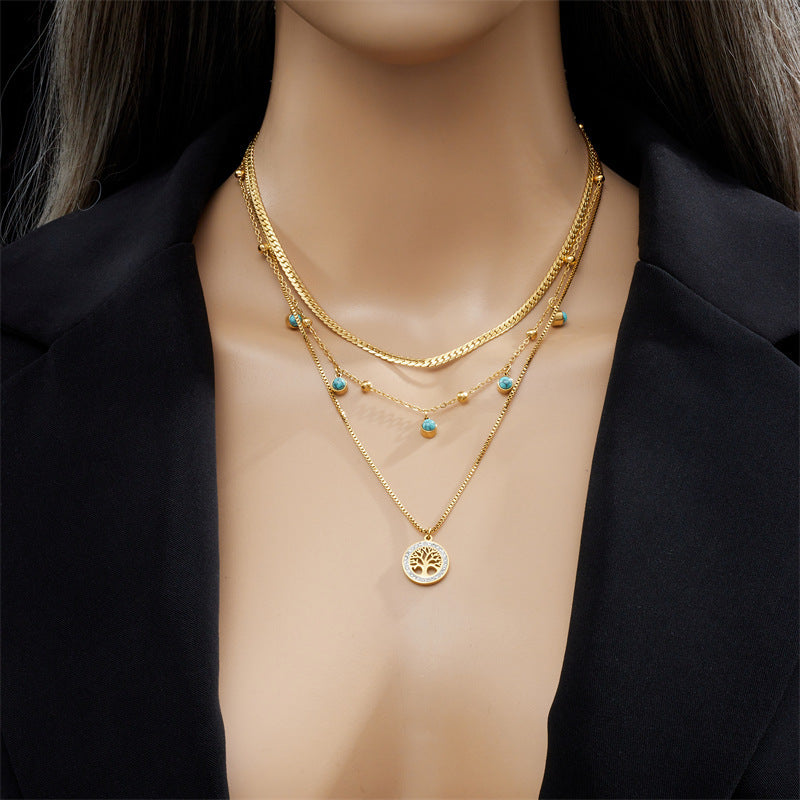 Fashion Multi-layer Stainless Steel Necklace Gold-plated Retro High-grade Brand: aeac