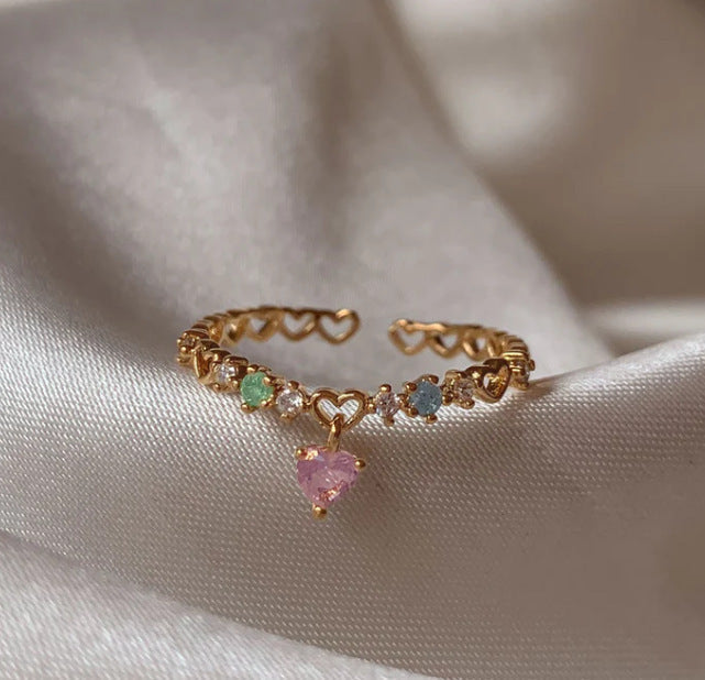 Retro Pink Heart Butterfly Flower Ring – Cute Multi-Element Open Design Brand: aeac