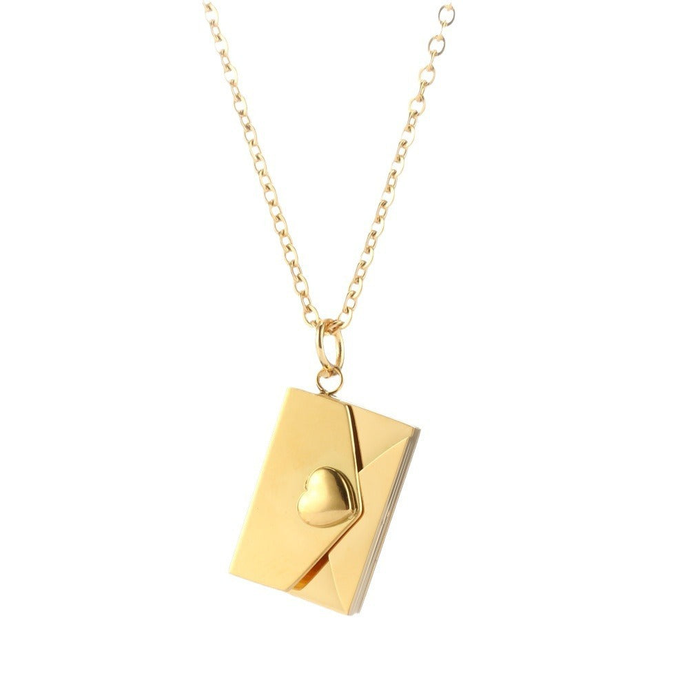 Peach Heart Envelope Necklace Couple Female Secret Hidden Message Pendant Necklace Gift Jewelry Gift Brand: aeac